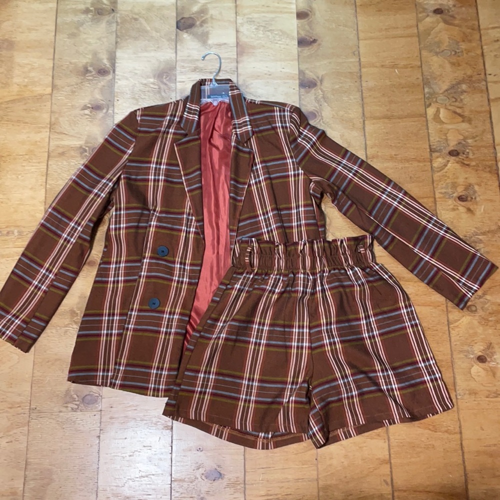 Plaid blazer and short set